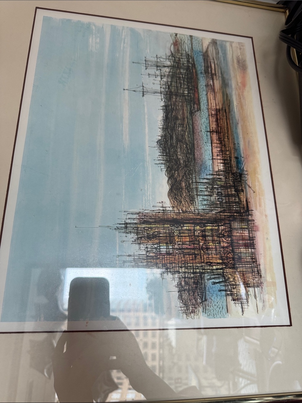 Coastal Skyline Art Print in Blue and Tan